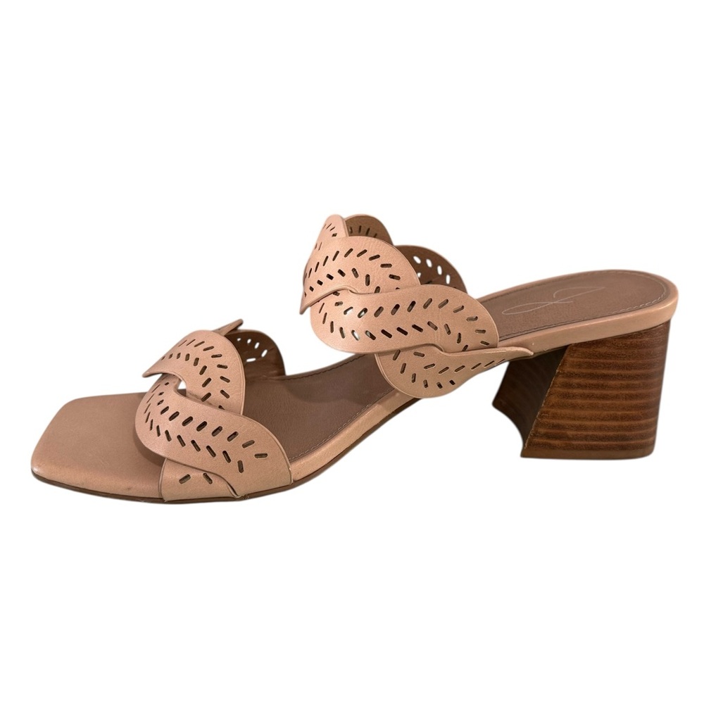 Joie 9 Cutout Braided Strap Nude Block Heel Sandals Faux Leather Slide Heels